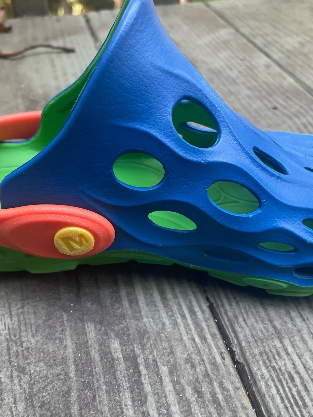 Merrell Kids Blue and Green Ventilated Water Clog with Orange Strap 13